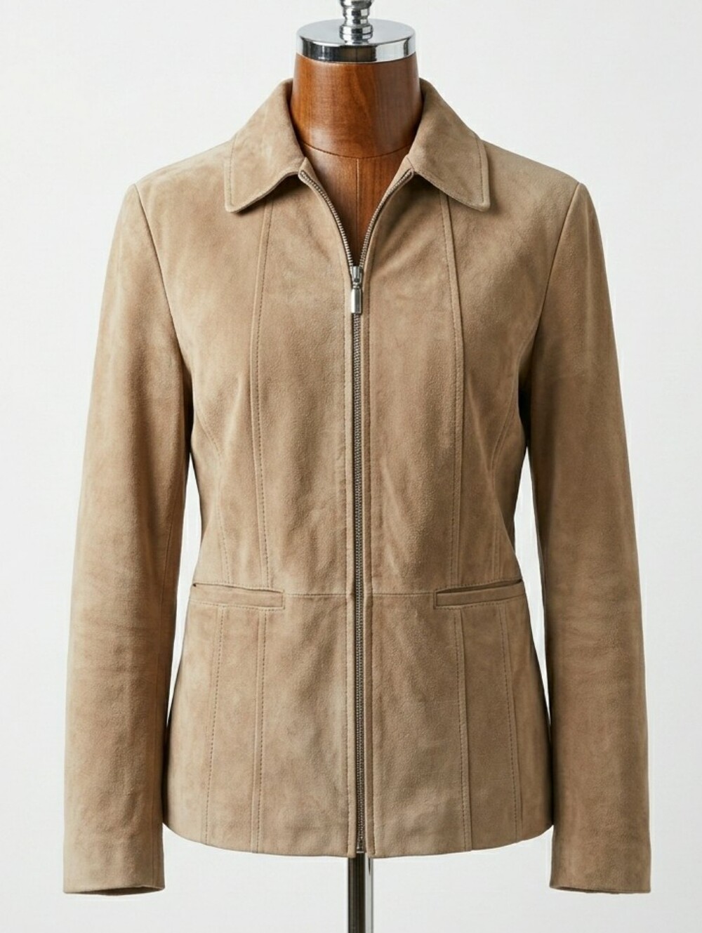 Vintage 90s Washable Suede Leather Jacket Camel Tan Medium Minimalist Scuba